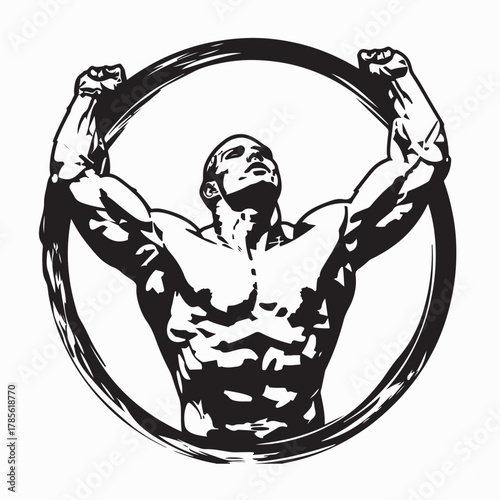 Powerful Wrestler with Muscular Body in Dynamic Vector Illustration