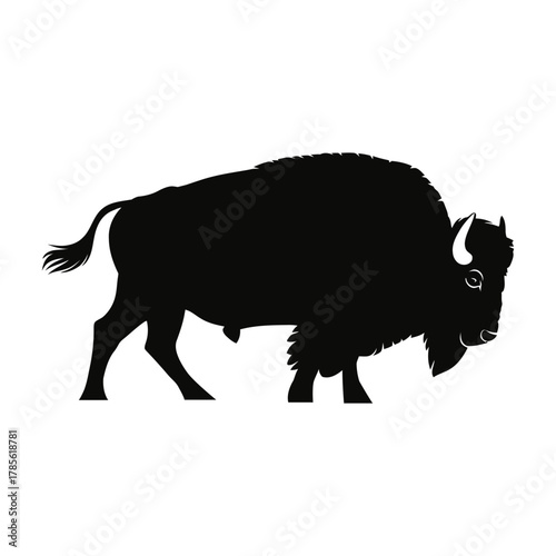Bison herd grazing Vector, Silhouette, Illustration