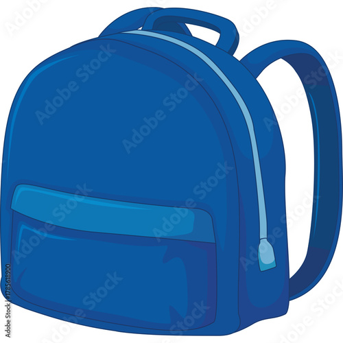 A vibrant blue backpack with a light blue zipper and front pocket on a transparent background showcasing a simple design suitable for everyday use and school activities.