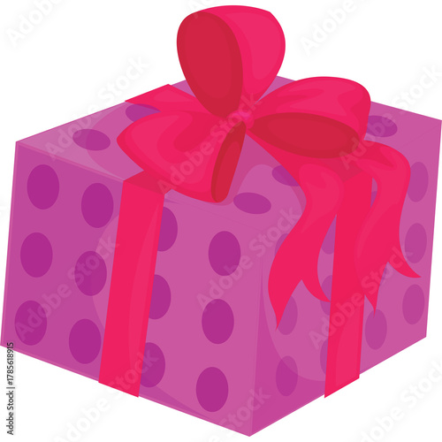 A Pink Gift Box Tied With A Vibrant Magenta Bow And Ribbon Decorated With Purple Dots Isolated On A Transparent Background