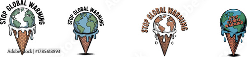 Stop Global Warming - Melting Earth Ice Cream Cone Concept Set