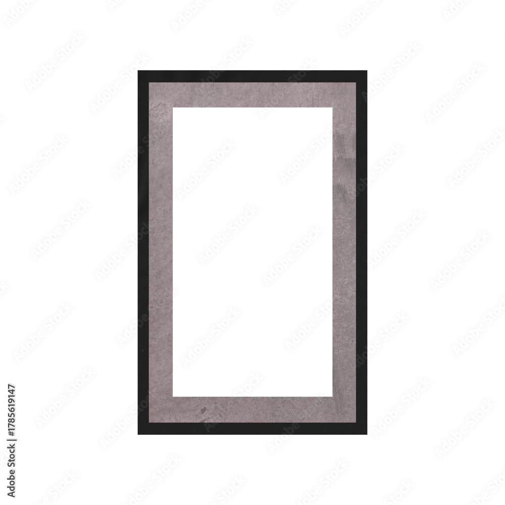 Fototapeta premium Vertical black picture frame with a light beige textured mat, isolated on a white background. 