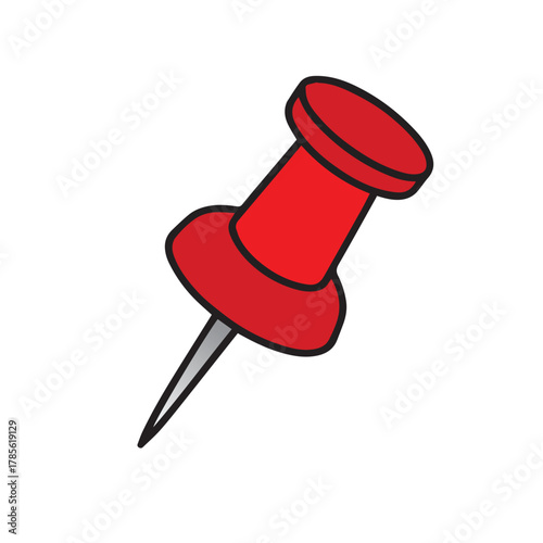 Vector design in minimalist style showing a red push pin holding paper on a styrofoam board, expressing simplicity, precision, and modern office aesthetic.