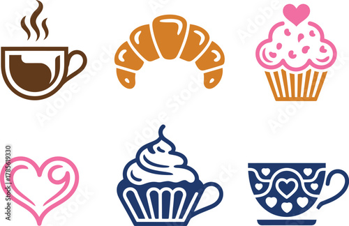 Sweeten your day with delightful coffee, croissant, and cupcake graphics for your design
