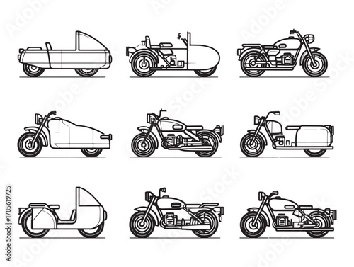 Motorbike Sidecar Line Art Vintage Touring Ride