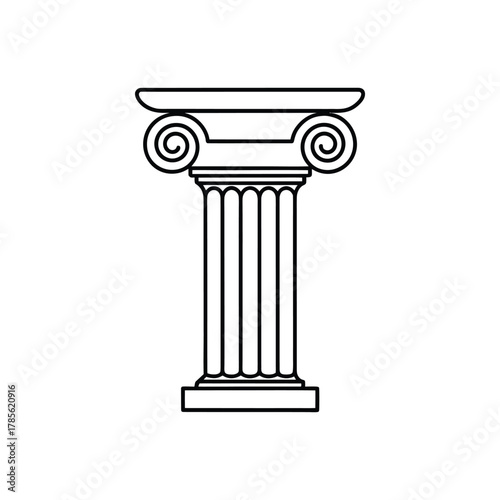 A classic clean line drawing of an elegant Ionic column, showcasing its distinctive volute capital and fluted shaft, perfect for architectural design, historical themes, or educational content
