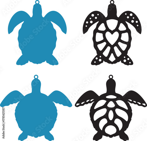 sea turtle ornament svg, decorative sun catcher bundle, ocean creature animal, nature lover, summer beach decor, outline line art, laser ready cut files, glowforge silhouette cricut
