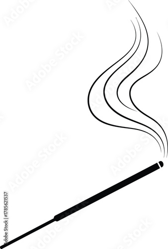 Black Incense Stick with Wisp of Smoke on White Background aroma fragrance