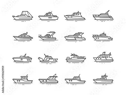 Motorboat Line Art Racing Across Horizon