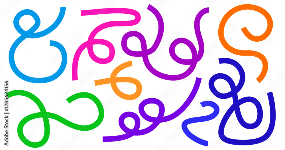 Fototapeta premium Abstract Color Gradient Shapes Set. Vector Graphic with Wavy Lines in solid Colors. Colorful Fluid Wave Pattern. Squiggly Design Elements.