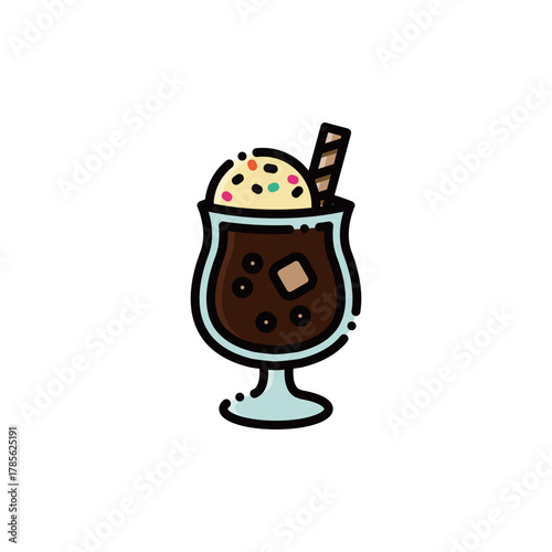 This image features an indulgent affogato with vanilla ice cream, espresso, sprinkles and a wafer stick. Perfect for summer dessert or cafe designs, with scalable vectors.