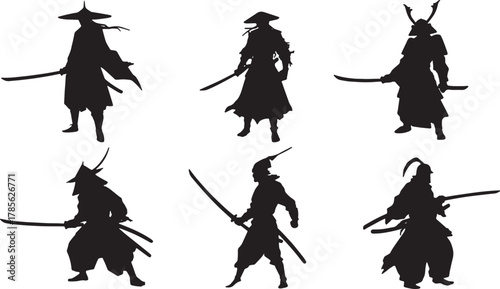 Samurai Warrior Standing Pose Silhouette Collection