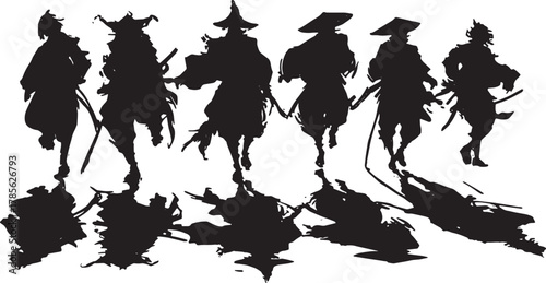 Samurai Shadow Silhouette Effect Vector Set