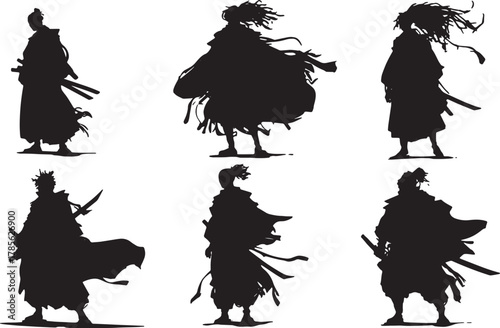 Samurai in Strong Wind Dramatic Silhouette Set