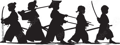 Samurai Children Training with Bokken Silhouette Set