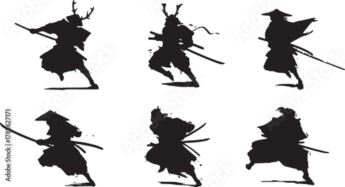 Charging Samurai Warrior Silhouette Vector Pack