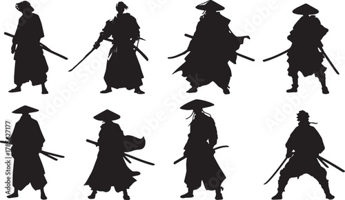 Cinematic Samurai Standoff Stance Silhouette Set