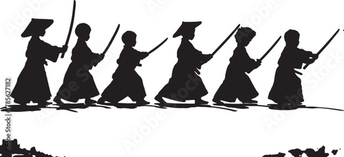 Samurai Children Training with Bokken Silhouette Set