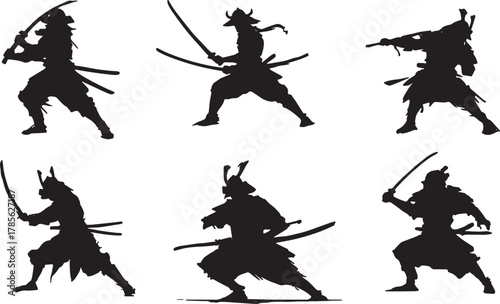 Charging Samurai Warrior Silhouette Vector Pack