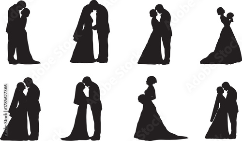 Groom Lifting Bride's Veil Silhouette Set