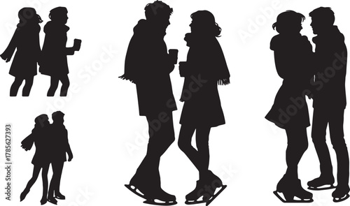 Romantic Ice Skating Date Couple Silhouette Pack