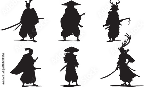 Cuadro en lienzo Historical Samurai Archetype Silhouette Collection