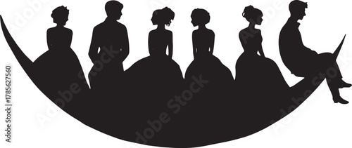 Wedding Couple on Crescent Moon Silhouette Set