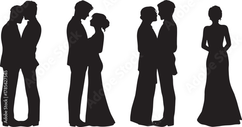 Relaxed Wedding Couple Leaning Back-to-Back Silhouette