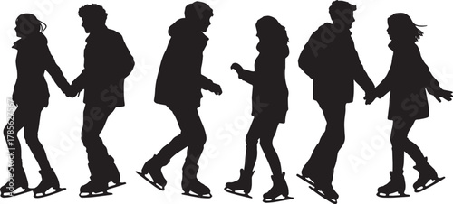 Recreational Couple Ice Skating Silhouette Pack