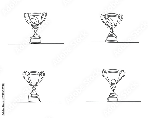 Trophy cup line art illustration symbol of victory and success
