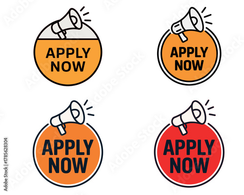 Apply now label with megaphone announcement illustration
