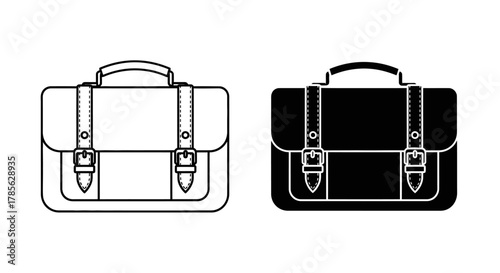 simple line art illustration of two backpacks one outlined another filled black, isolated on white background 