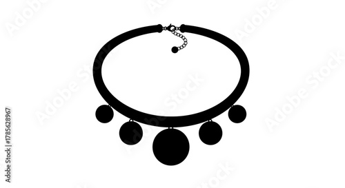 a stylish black necklace with hanging oval pendants, isolated on white background 