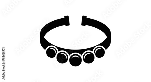 a black necklace with five oval pendants arranged symmetrically, isolated on white background 