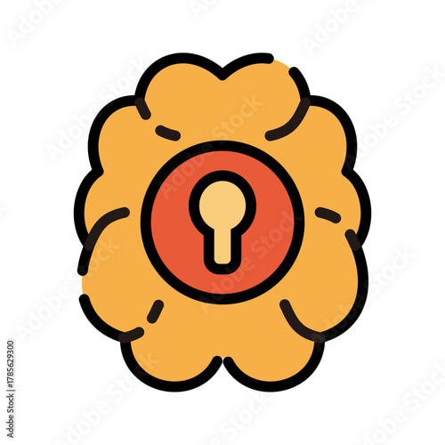 Mental health filled line color icon. Brain protection illustration