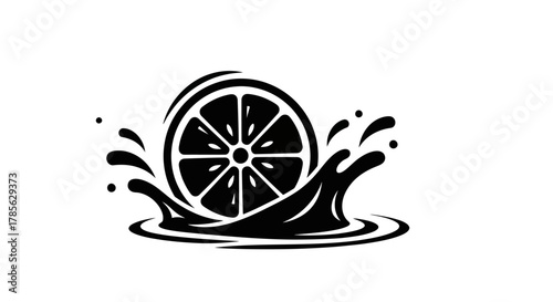 a slice of citrus fruit splashing into water creating dynamic waves, isolated on white background 