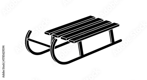 a classic wooden sled with metal runners ready for winter fun, isolated on white background 