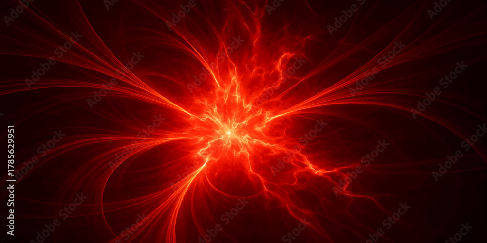 Obraz premium Bright red fractal fire and blue energy wave pattern in the dark space star background digital art illustration