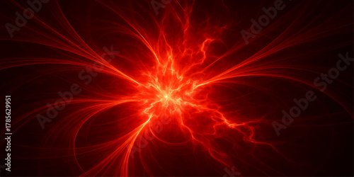 Bright red fractal fire and blue energy wave pattern in the dark space star background digital art illustration