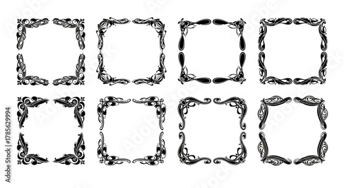 ornate decorative frames arranged neatly in two rows, isolated on white background 