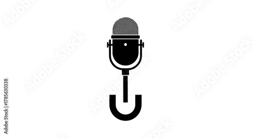 a microphone icon with a stand and cable attached to it, isolated on white background 