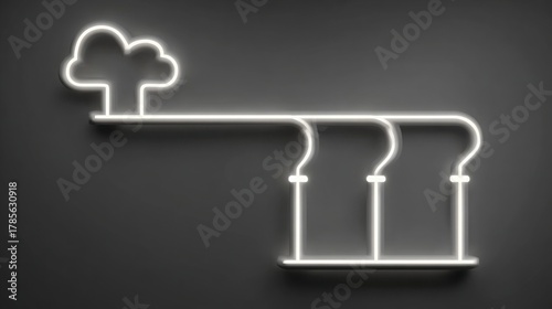 Striking neon sign depicting a chef hat symbolizing culinary innovation and carbon light workflow in food industry