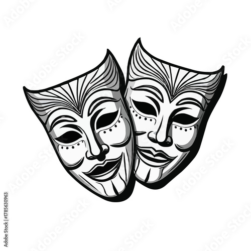 Elegant drama masks symbolize theater and performance, perfect for creative projects or theatrical events, conveying emotion and artistry in a classic design