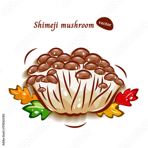しめじと秋の落ち葉|かわいいキノコのポップアートイラスト