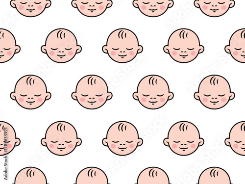 A repeating pattern of cute baby faces with eyes closed and rosy cheeks.