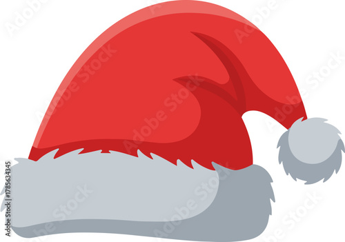 Festive Christmas Santa Hat Icon with Fluffy White Pom-Pom and Trim - A Classic Holiday Symbol for Seasonal Celebrations