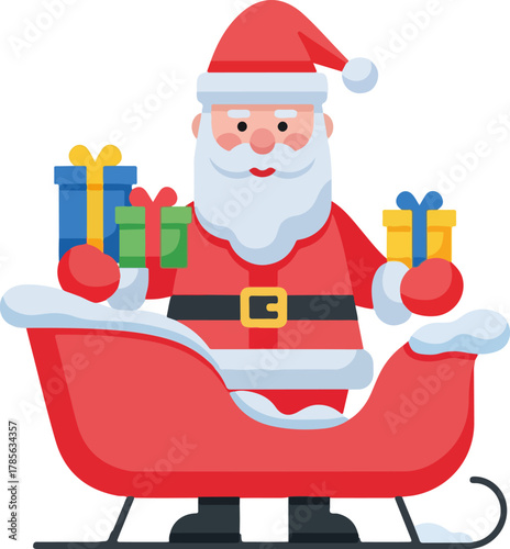 Festive Santa Claus in a Sleigh Carrying Gifts, a Charming Christmas Icon Vector Illustration