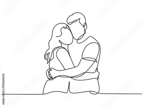 A couple embraces tenderly in a simple line drawing, conveying intimacy and connection.