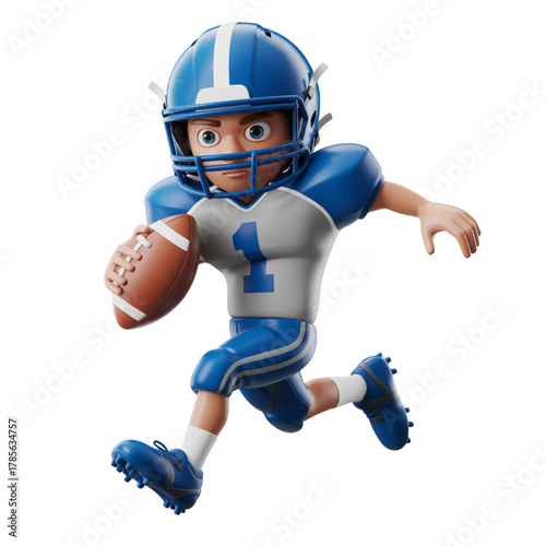 3D American Football Player Running Character PNG Isolated