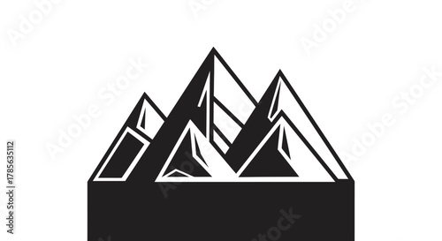 Minimalist mountain range icon in black and white for outdoor adventure brands